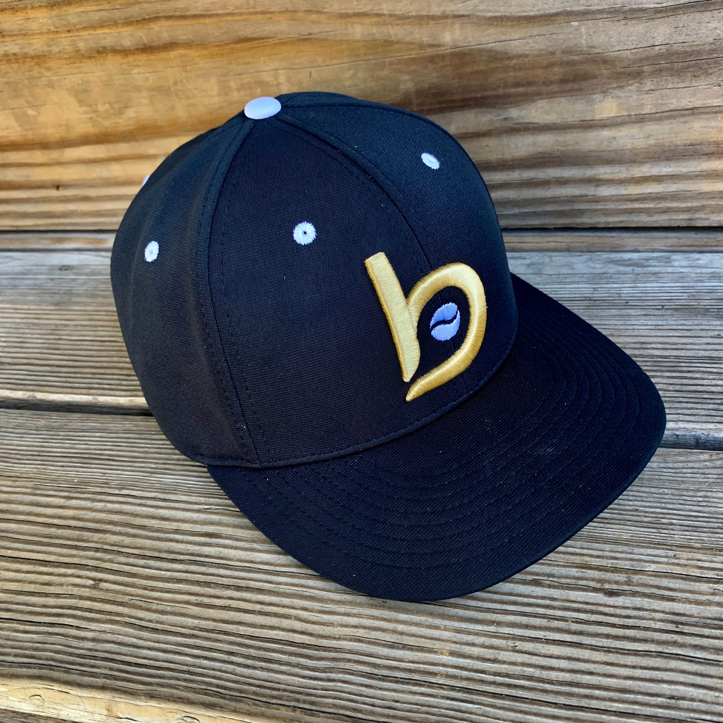 Bradley Baseball Gold Brim Cap, Black/Vegas Flex-Fit Flat