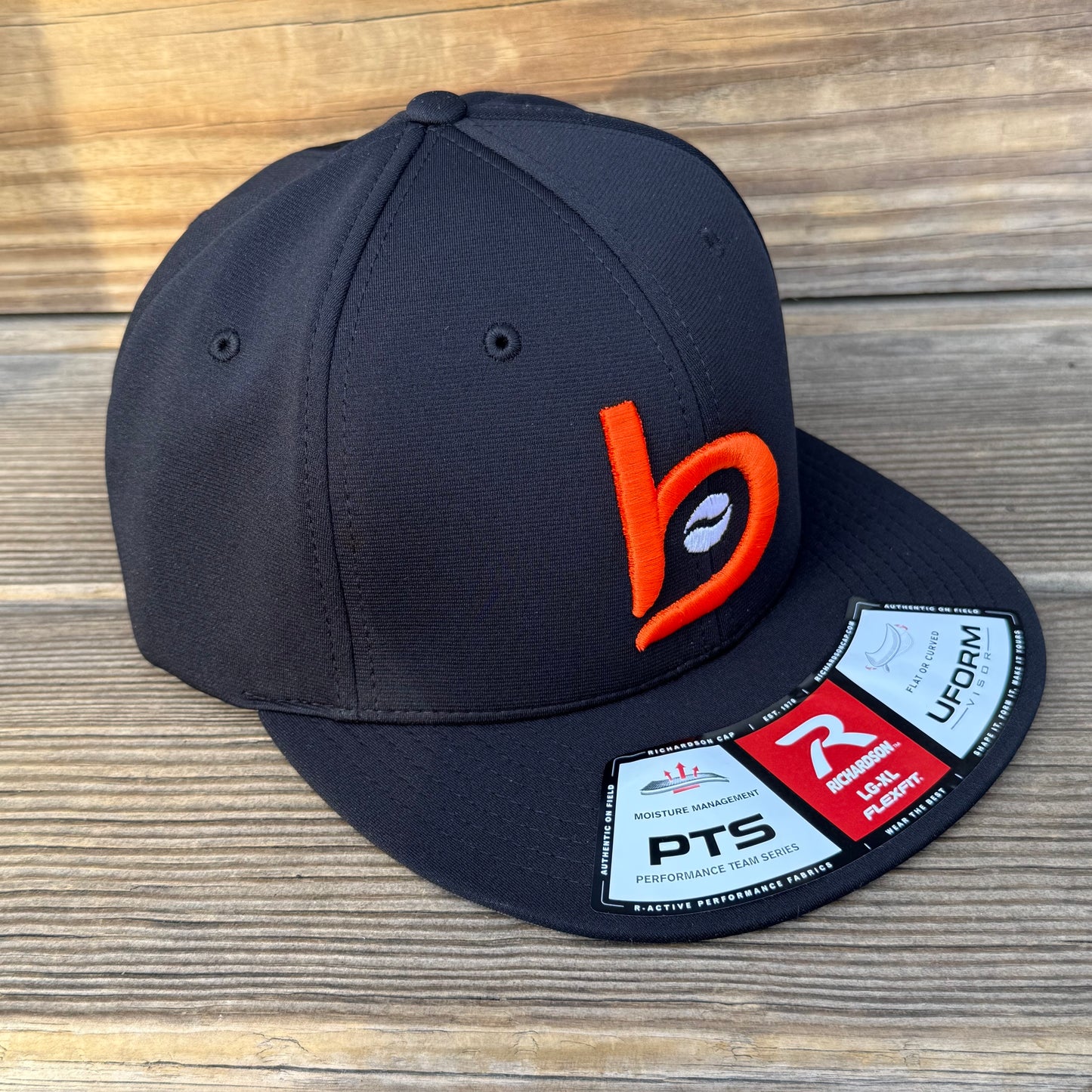 Bradley Baseball Flex-Fit Flat Brim Cap, Black/Orange