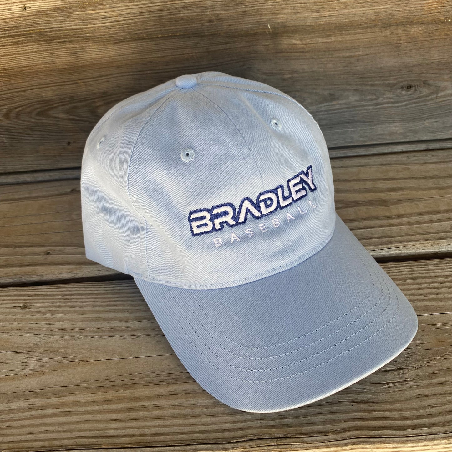 Bradley Baseball Carolina Dad Hat "BRADLEY" logo